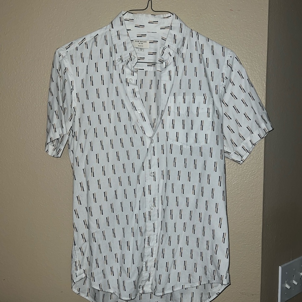 Club Monaco Matchstick Pattern Slim Fit S/S Button Down